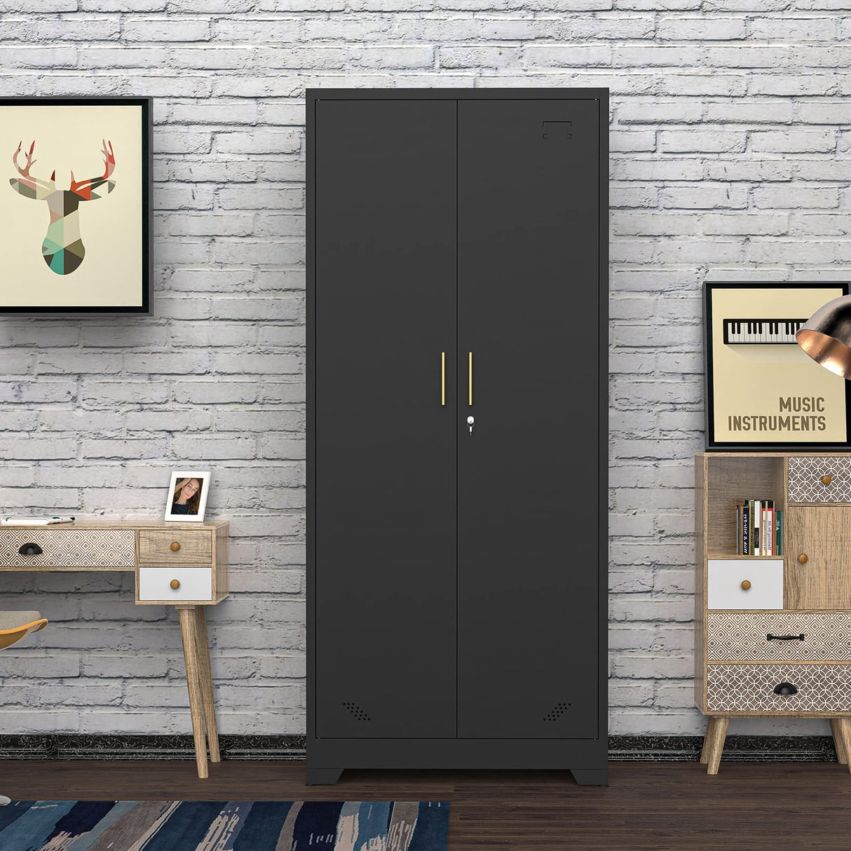 Storage Cabinet with Locking Doors and 4 Shelves Tall Lockable Cabinet with Keys Steel