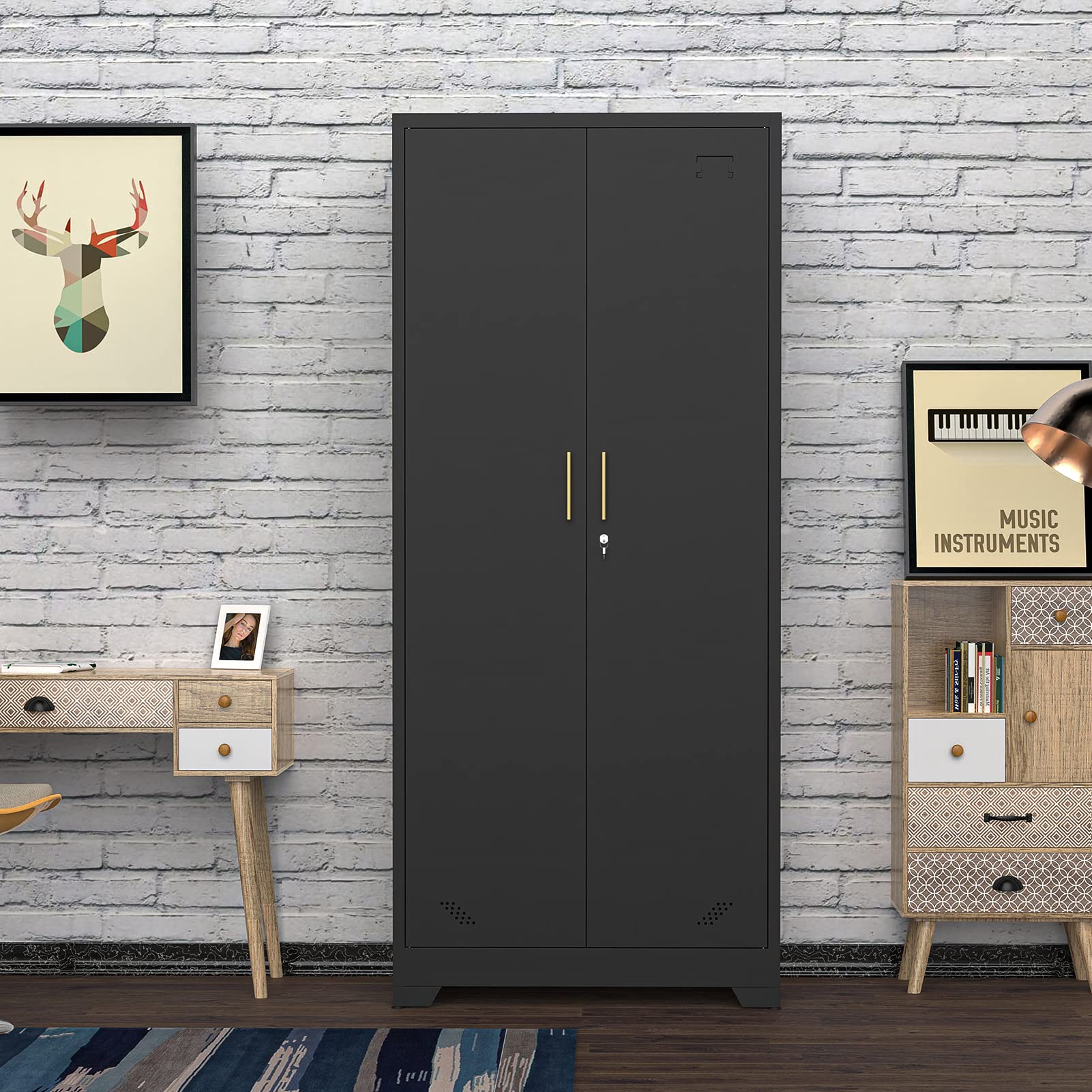 Storage Cabinet with Locking Doors and 4 Shelves Tall Lockable Cabinet with Keys Steel