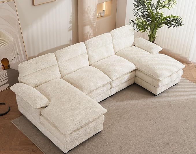 PlushNest 111.8" U-Shaped Cloud Sofa – Chenille Upholstery
