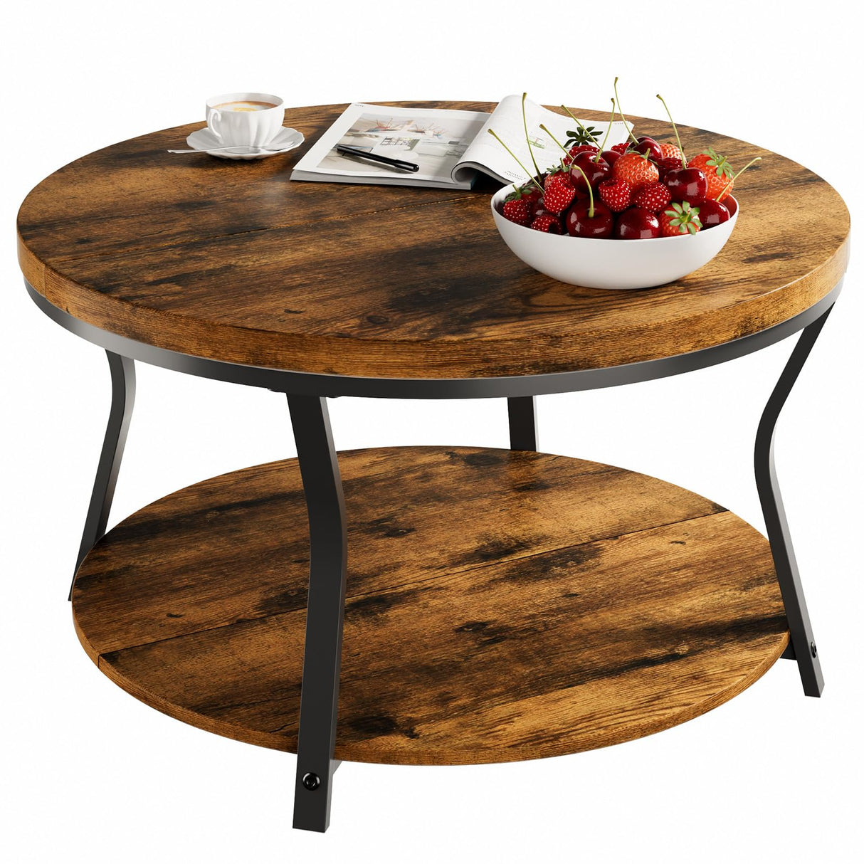 Round Coffee Table, Wood Circle Coffee Tables for Living Room