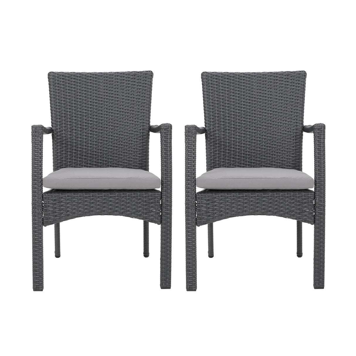 Corsica Outdoor Wicker Dining Chairs with Cushions, 2-Pcs Set, Grey