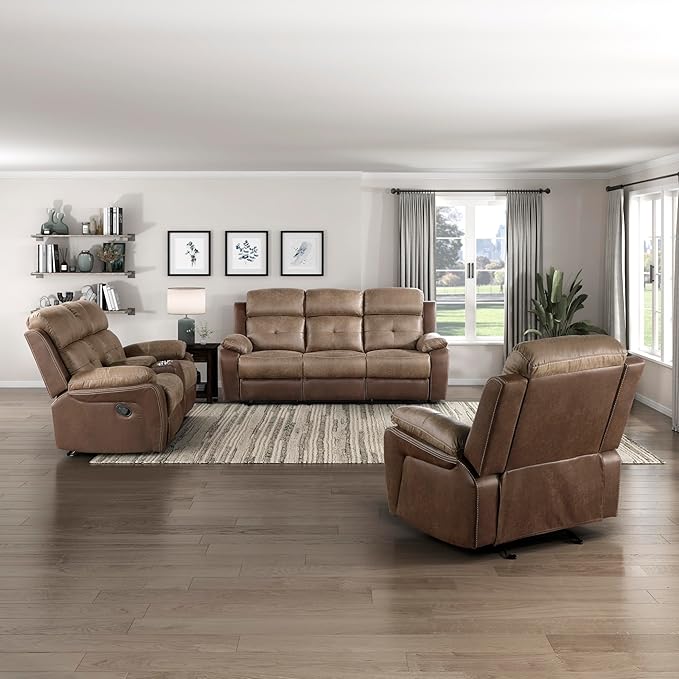 Marianna Polished Microfiber Double Glider Reclining Loveseat, Brown