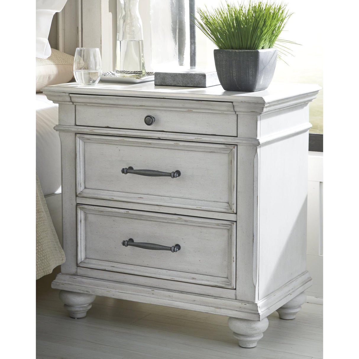 Nightstand in Distressed Whitewash Finish