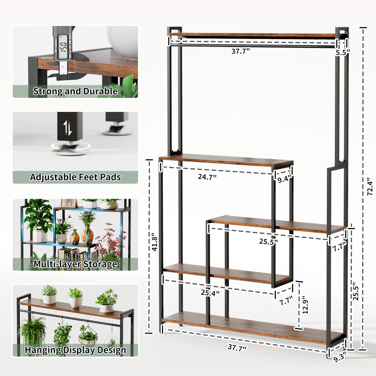 PlantMaster 72 – 5-Tier Metal Plant Stand with Grow Lights
