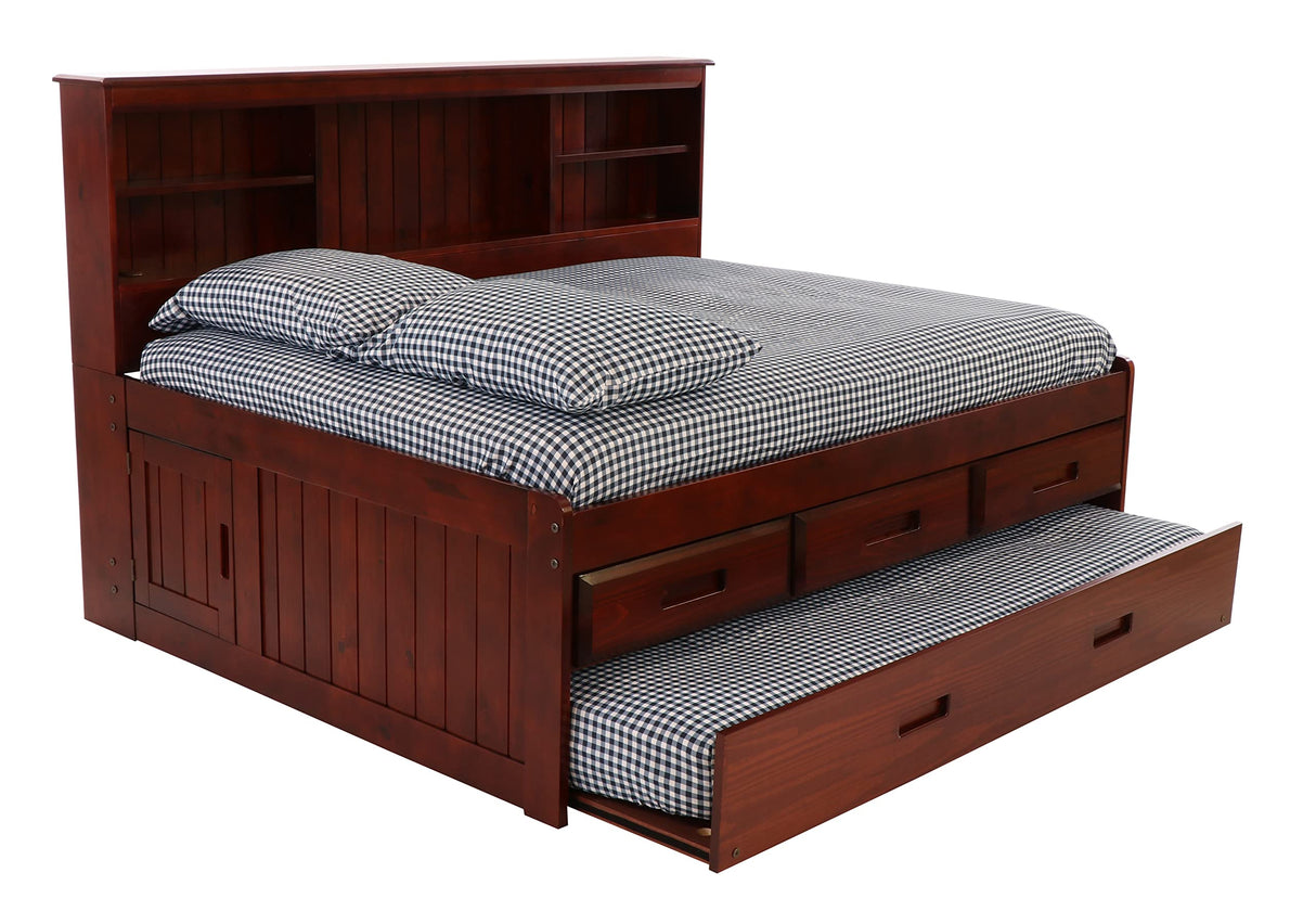 OS Home and Office Furniture Model 82823K3-22, Solid Pine Full Daybed with 3 Sturdy Drawers and a Twin Sized Trundle in Rich Merlot