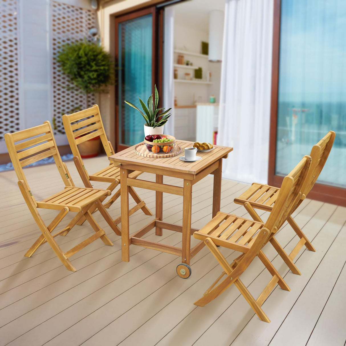 Anya Acacia Wood Folding Chairs Set of 2 – 400lbs Capacity, No Assembly Needed