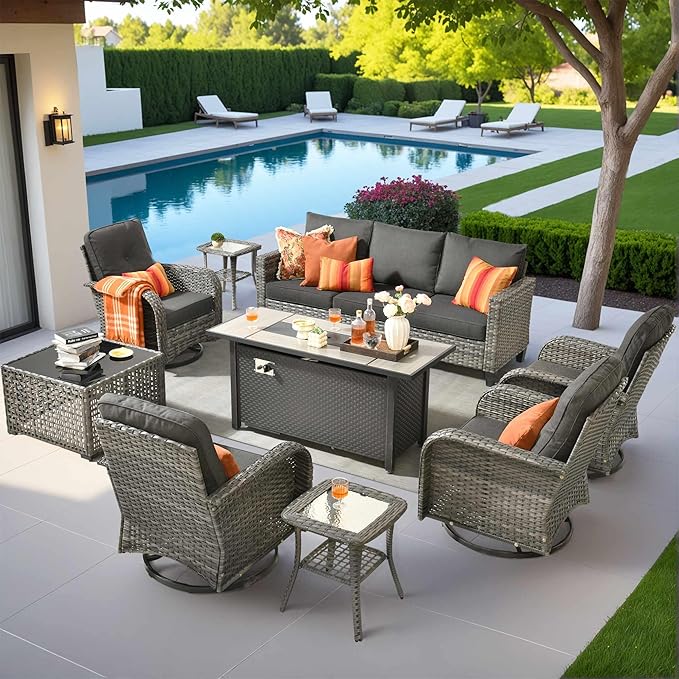 8 Pieces Patio Furniture Set Outdoor Wicker Conversation Sets