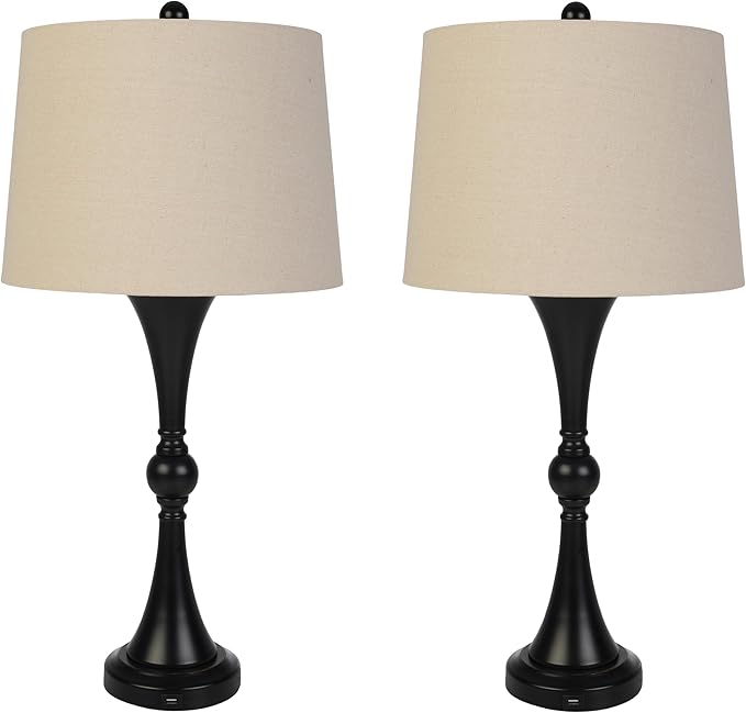 Set of 2 Table Lamps - Lamps with USB Charging Ports, Touch Control