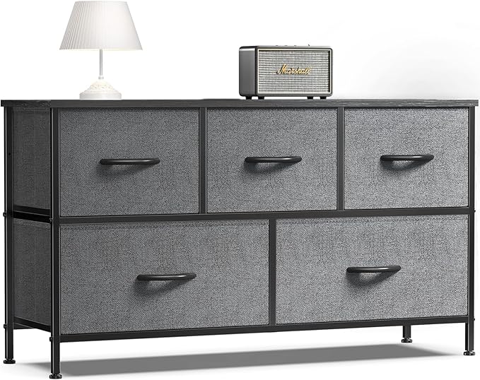 Dresser for Bedroom, 5 Storage Drawers, Wide Fabric Closet Chests Organizer