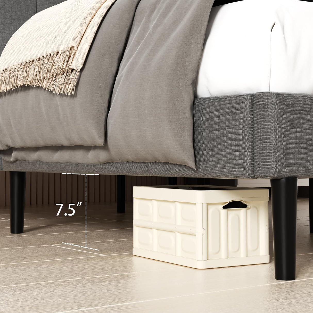 Full Bed Frame with Button Tufted Headboard, Fabric Upholstered Platform Bed Frame,