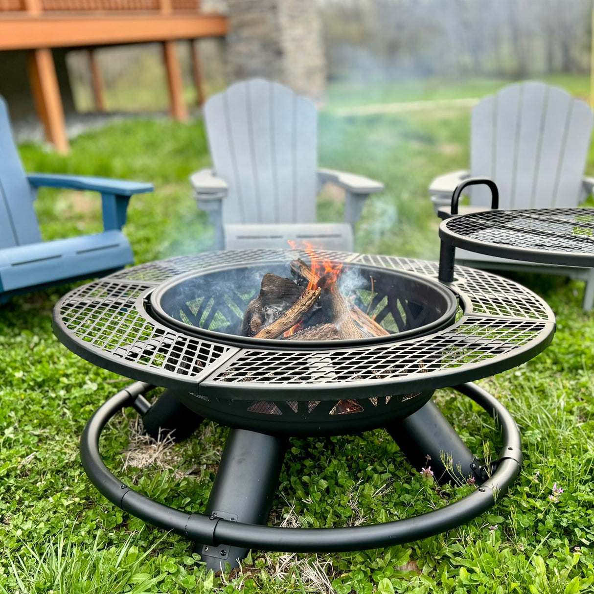 Mountain Valley 47" Outdoor Fire Pit with Adjustable Grill,2-in-1 Metal Outdoor Fireplaces