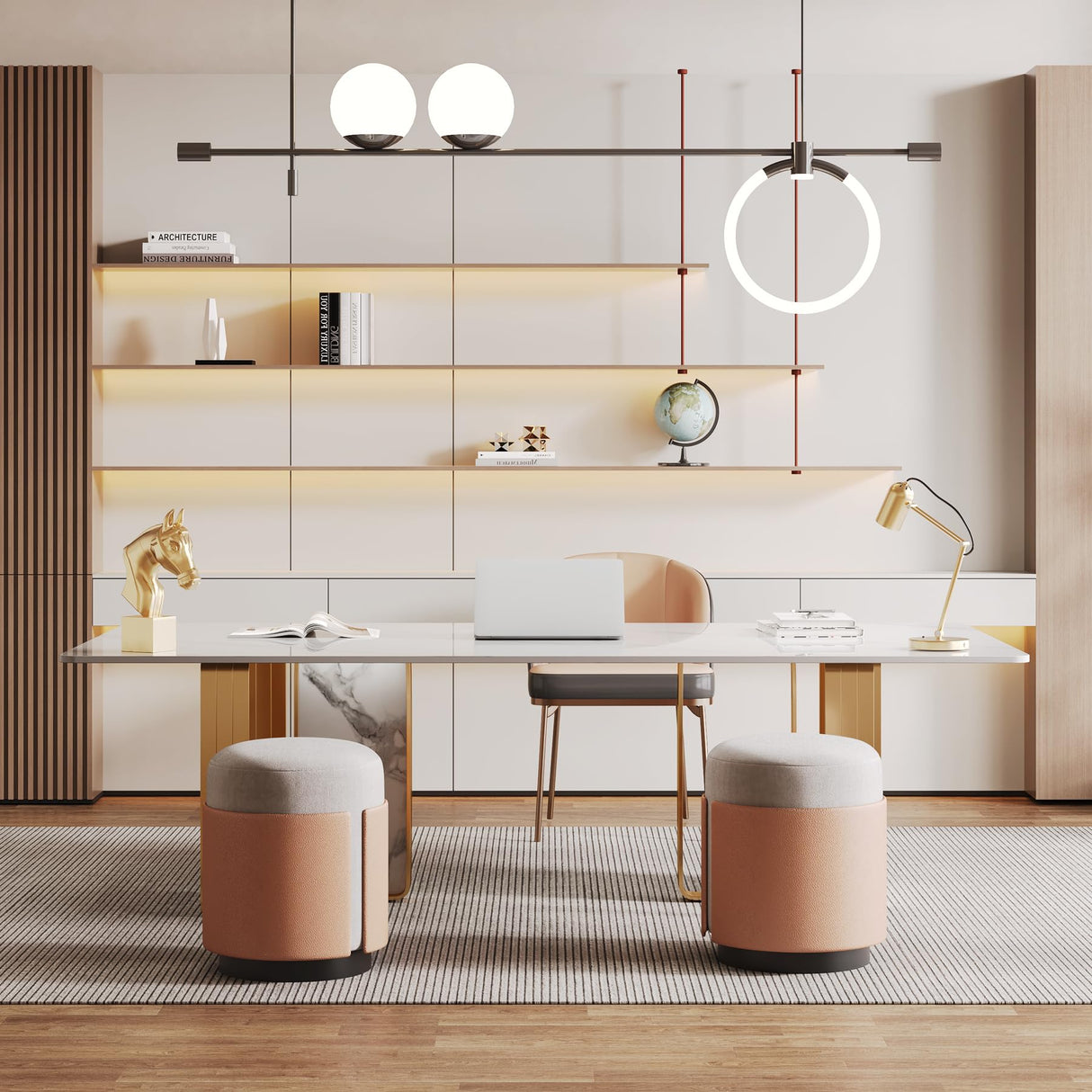 79-Inch Luxurious White Sintered Stone Conference Room Table for 6-8 People