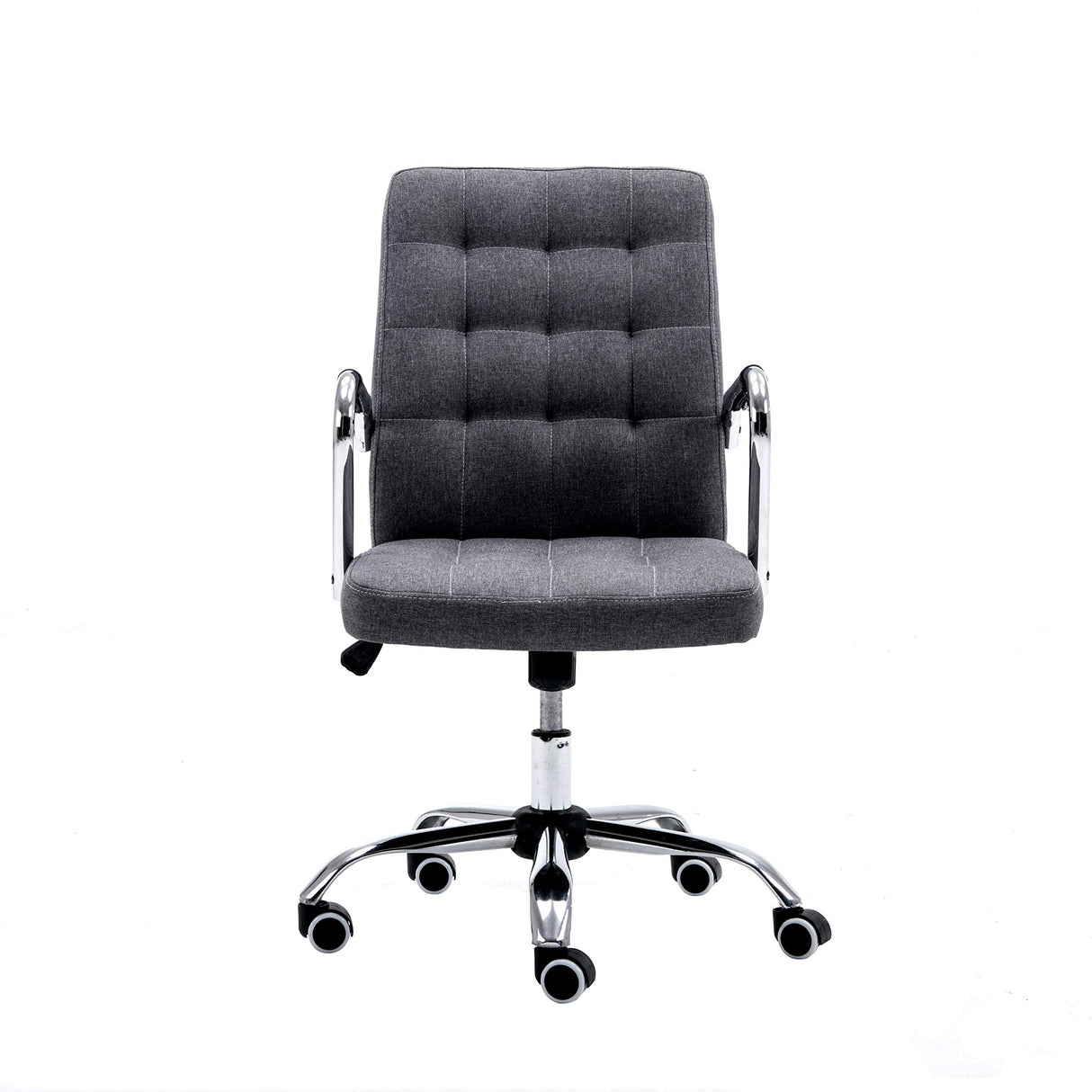 Swivel Office Chair with Durable Hemp Fabric Upholstery in Classy Tufted Design, Adjustable Height, Ergonomic Armrests and Roller Wheels
