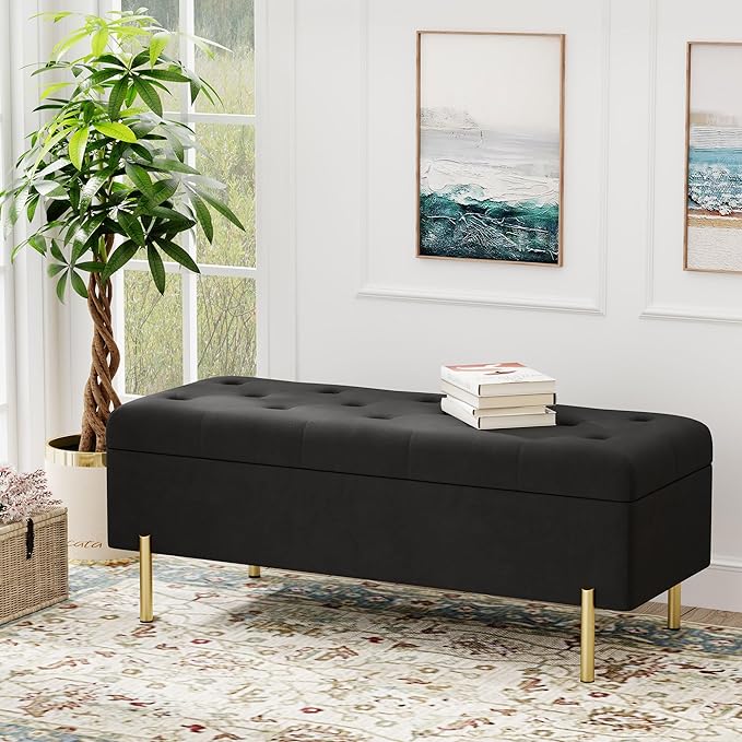 Velvet Storage Bench, Modern Bedroom Bench