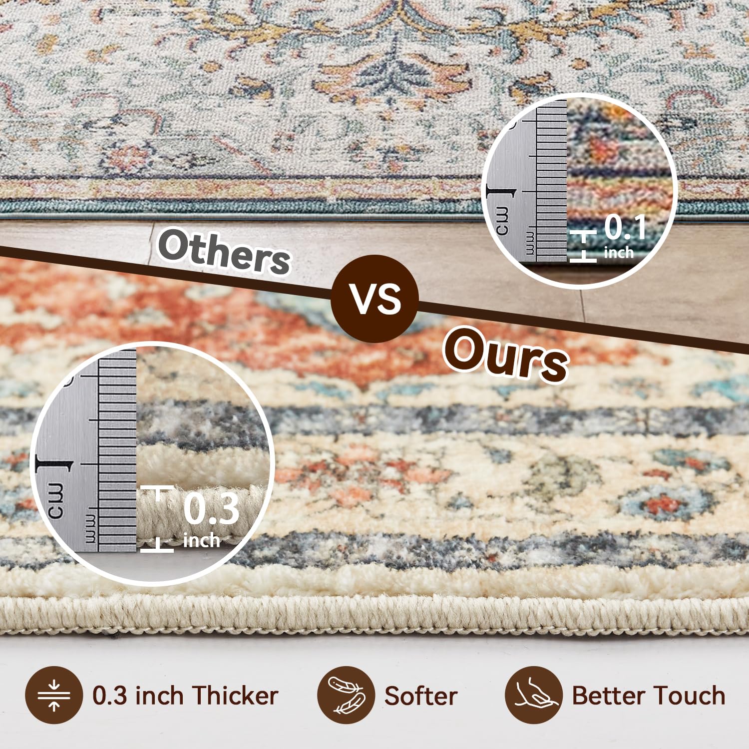 Washable Area Rug - 5'x7' Boho Living Room Rug, Non-Slip Soft Rugs Indoor for Bedroom