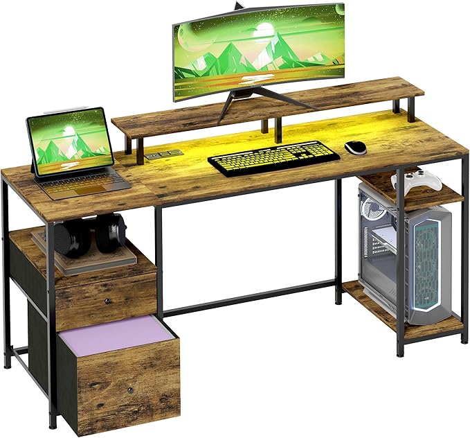 47" Computer Desk with Keyboard Tray and Storage Drawers, Home Office Workstation