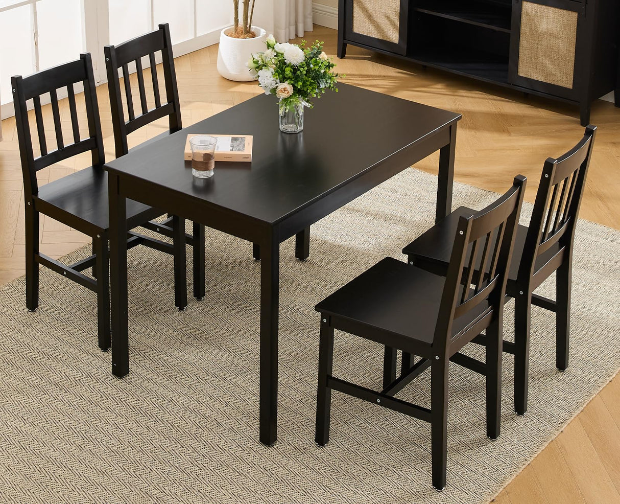 Set for 4 Farmhouse Dining Table and Chairs Set Wooden Rectangle Dinette Set of 5 for Small Space