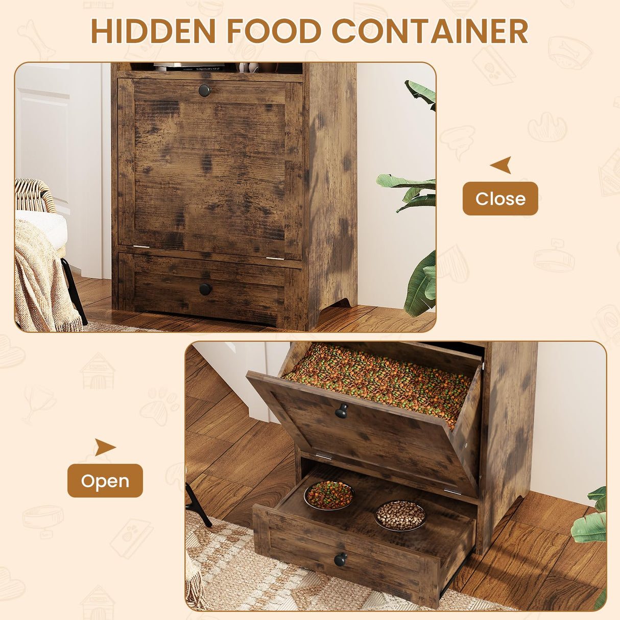 Dog Feeding Station with Storage & 2 Raised Bowls