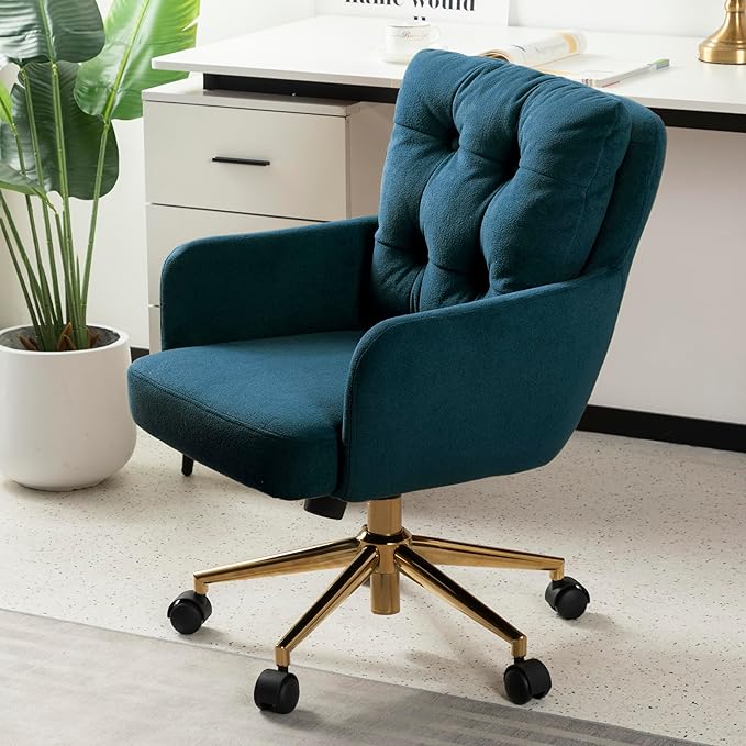 Velvet Office Chair, Comfy Home Office Desk Chairs with Lumbar Support, Modern Velvet