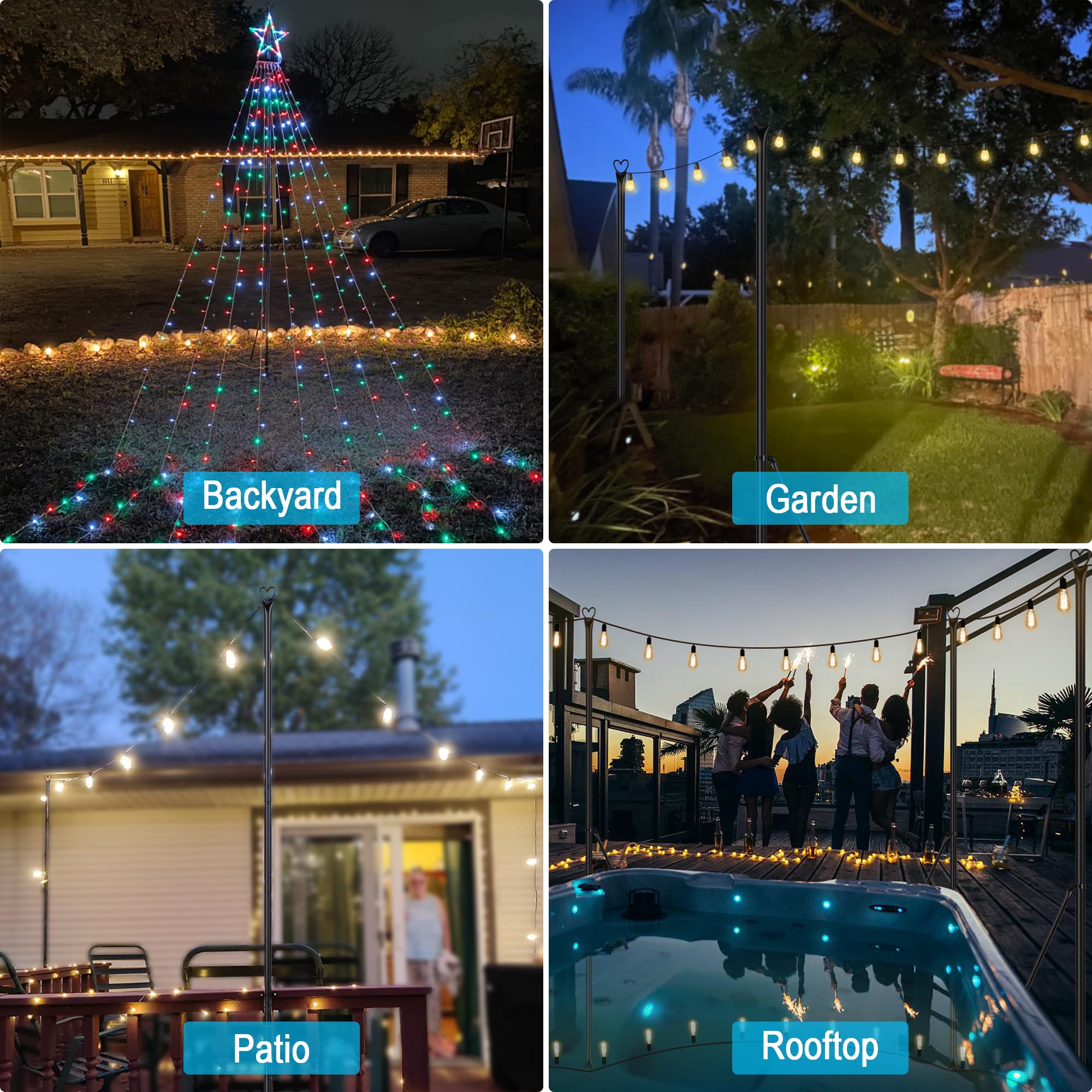 String Light Pole - Steel Poles for Outdoor String Lights Hanging, Garden, Backyard