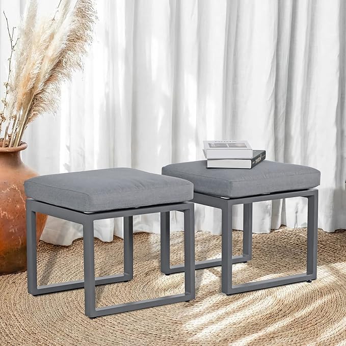 Outdoor Ottomans for Patio Set of 2, Assembled Aluminum Outdoor Footstool