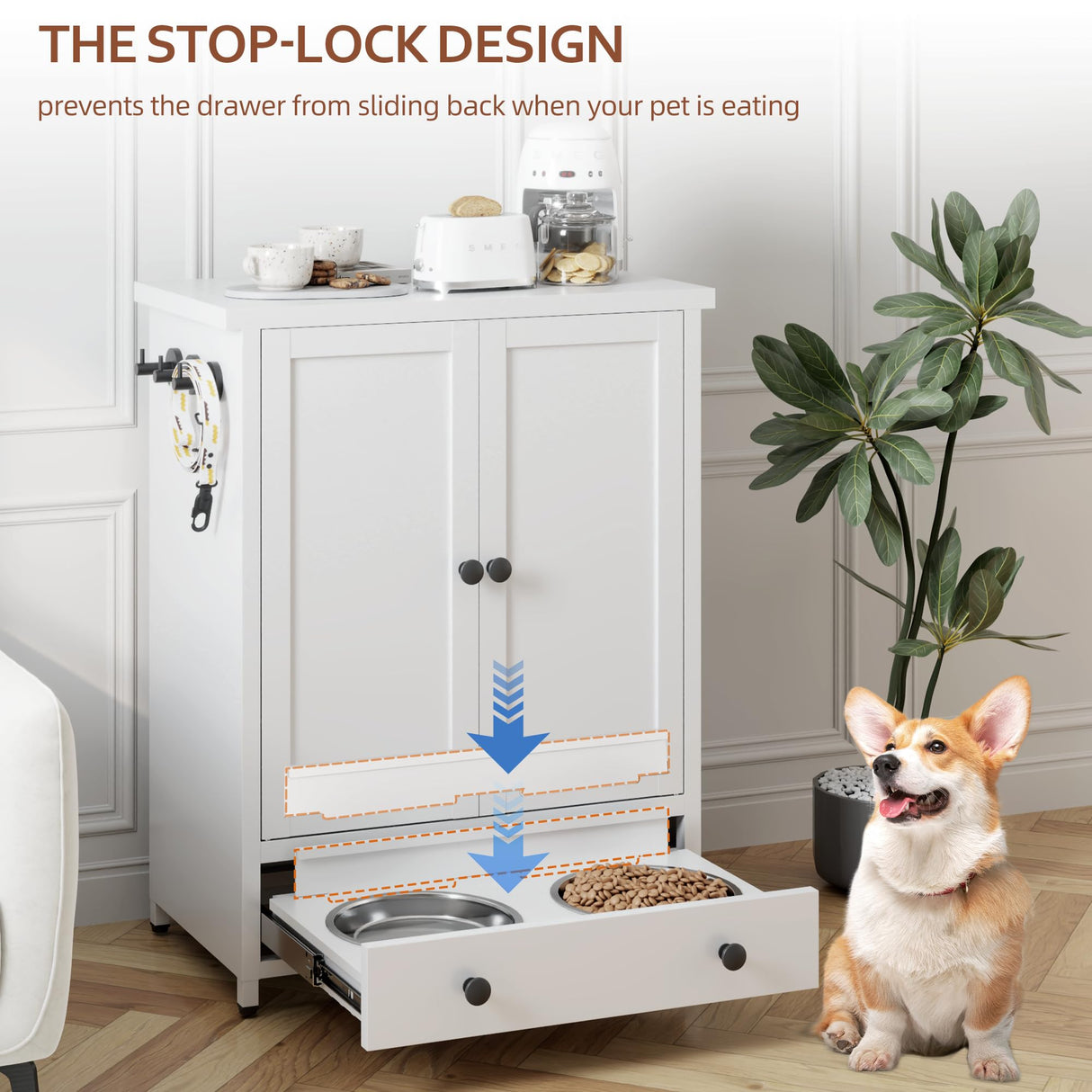 Metal Dog Feeding Station with Storage Cabinet & Elevated Bowls