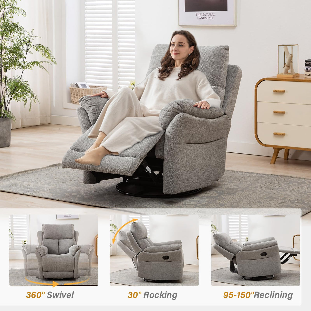 LullaNest Swivel Glider Recliner Chair for Nursery & Living Room