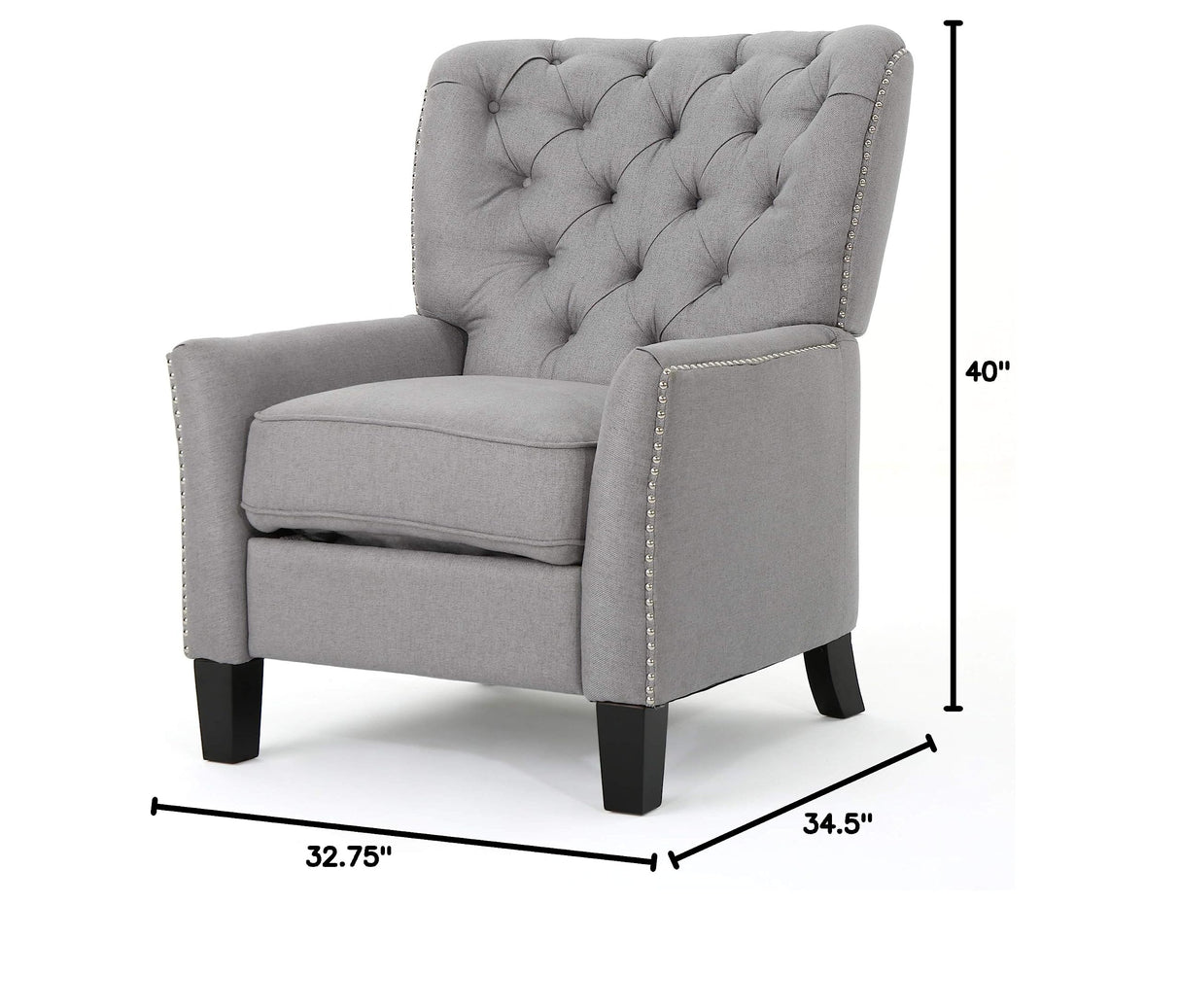 Cerelia Tufted Fabric Recliner, Light Grey / Dark Brown