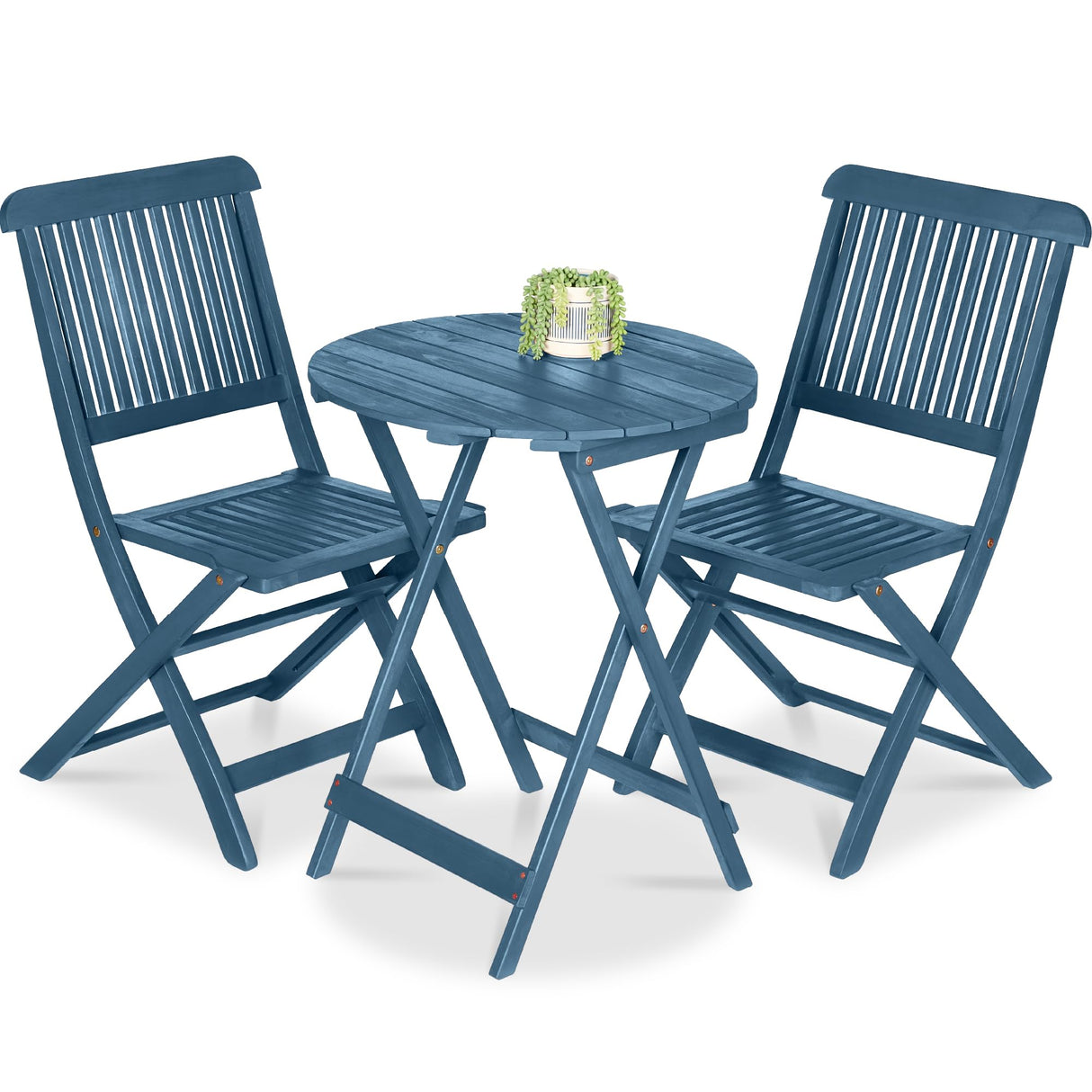 Acacia Wood Bistro Set - 3-Piece Folding Patio Furniture with 2 Chairs & Round Coffee Table