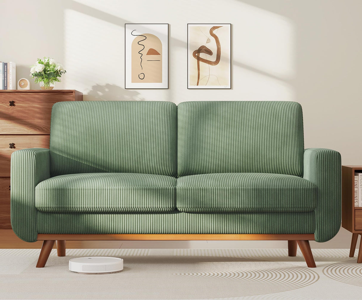 68" Green Corduroy Loveseat Sofa with Spring Cushion - Modern Deep Seat Couch