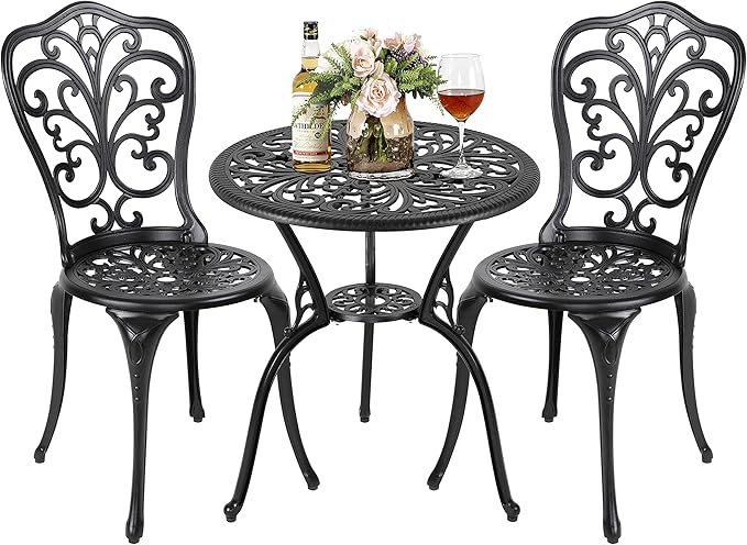 3 Piece Outdoor Bistro Table Set, All Weather Cast Aluminum Patio Bistro Sets Patio Table
