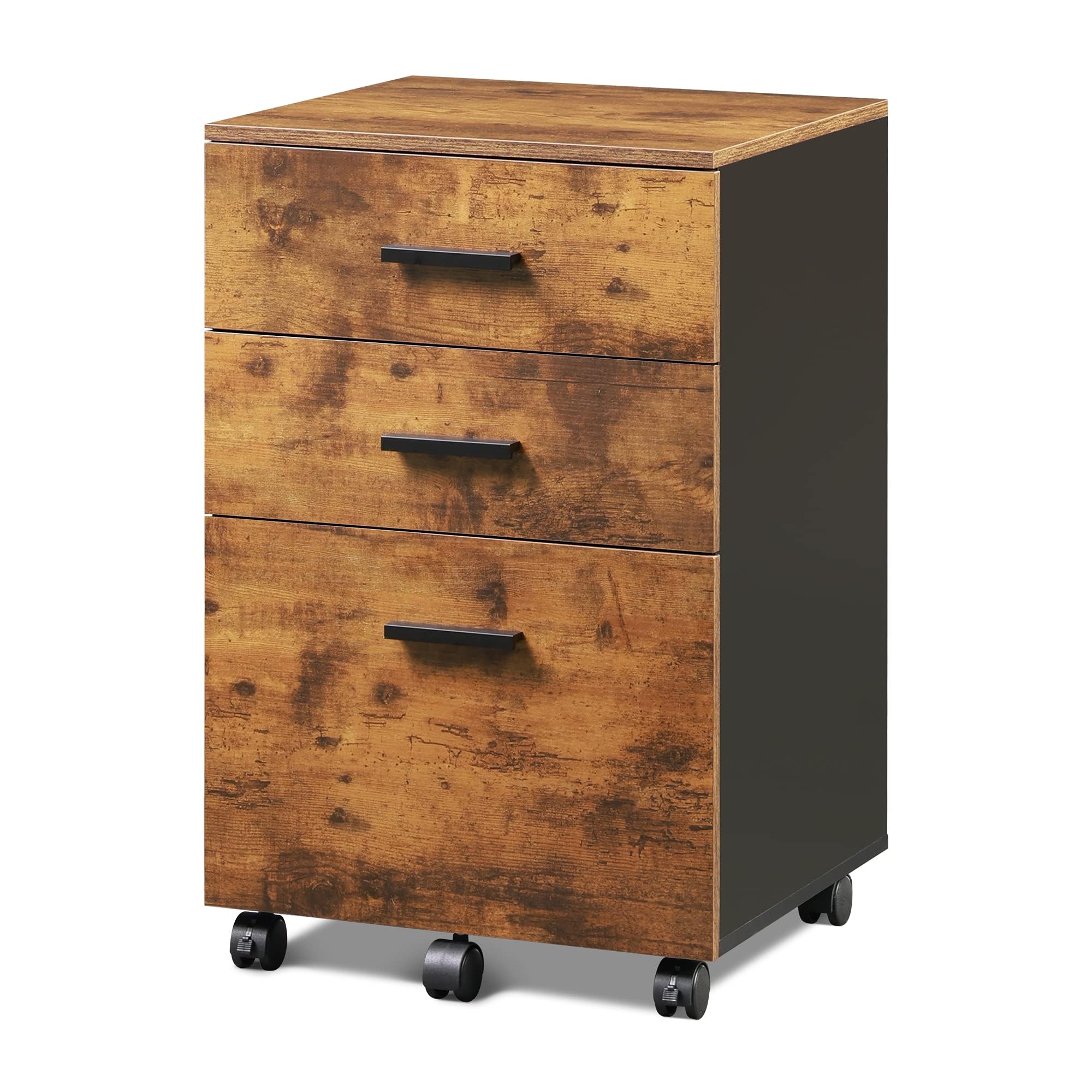 3 Drawer Wood Mobile File Cabinet, Rolling Filing Cabinet
