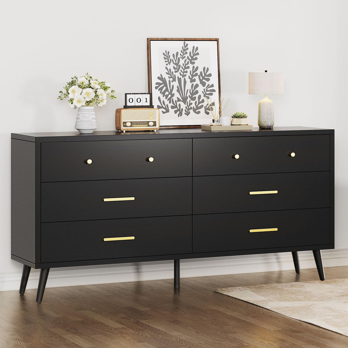 White 6 Drawers Dresser/Modern Wood Dresser Chest of Drawers