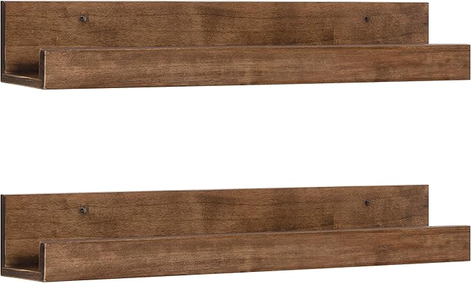 Levie 24 inch 2-Pack Wood Floating Wall Shelf Picture Frame Holder Ledge, White