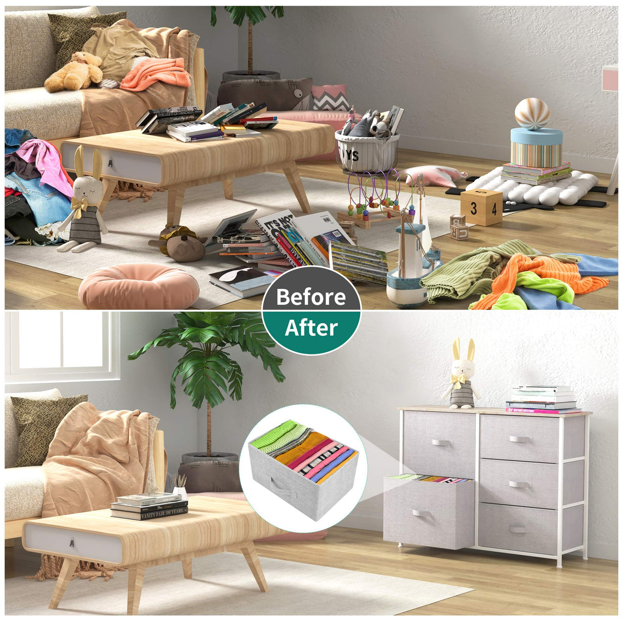 Dresser with 5 Drawers - Fabric Storage Tower, Organizer Unit for Bedroom