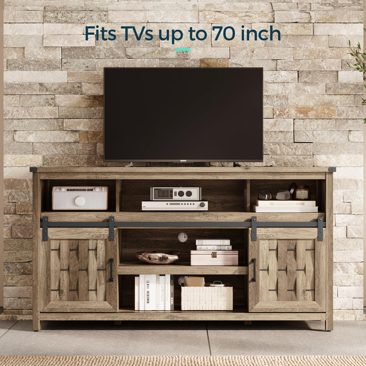 Farmhouse TV Stand for 65 Inch TV, Tall Highboy Entertainment Center