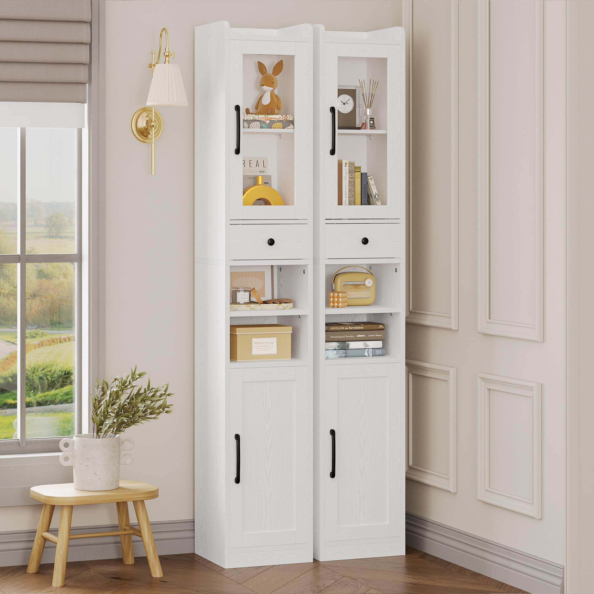 Tall Bathroom Cabinet with Drawer and Door, 71" H Slim Freestanding Narrow Storage Cabinet