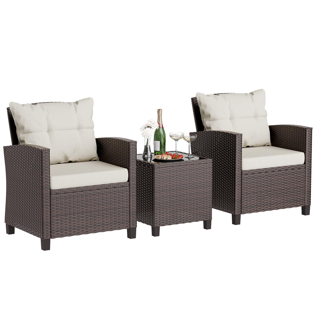 3 Pieces Patio Furniture Set All-Weather Outdoor Wicker Conversation Bistro Set