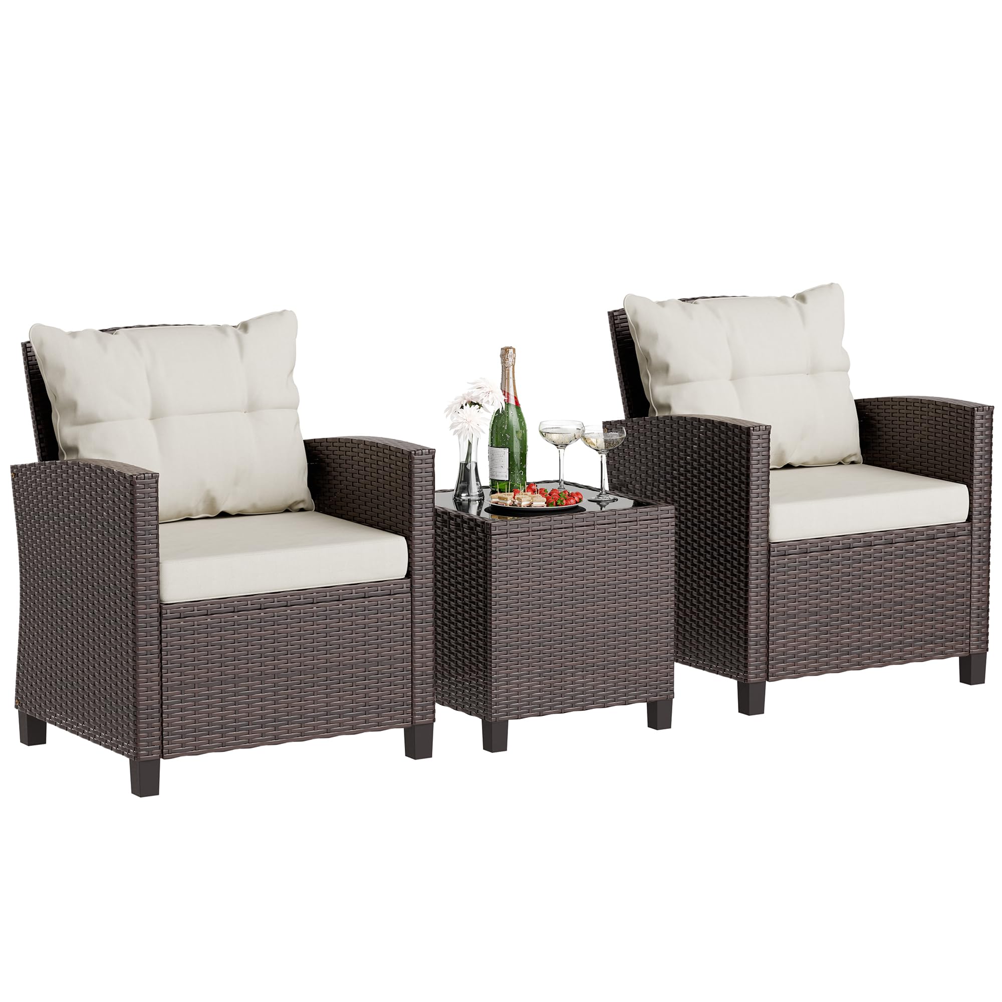 3 Pieces Patio Furniture Set All-Weather Outdoor Wicker Conversation Bistro Set