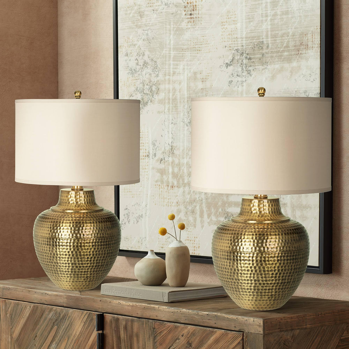 Maison Loft Rustic Farmhouse Table Lamps 27" Tall Set of 2 Antique Brass