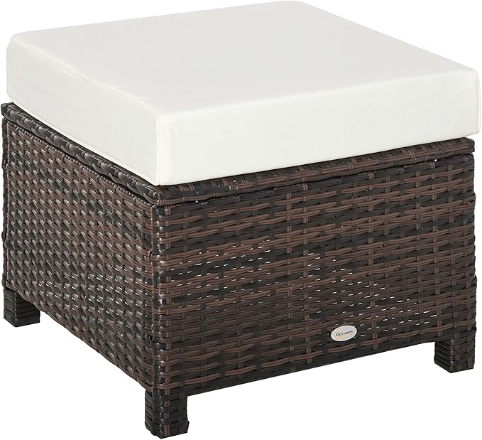 20" Patio Wicker Ottoman, Multipurpose Outdoor PE Rattan Footrest