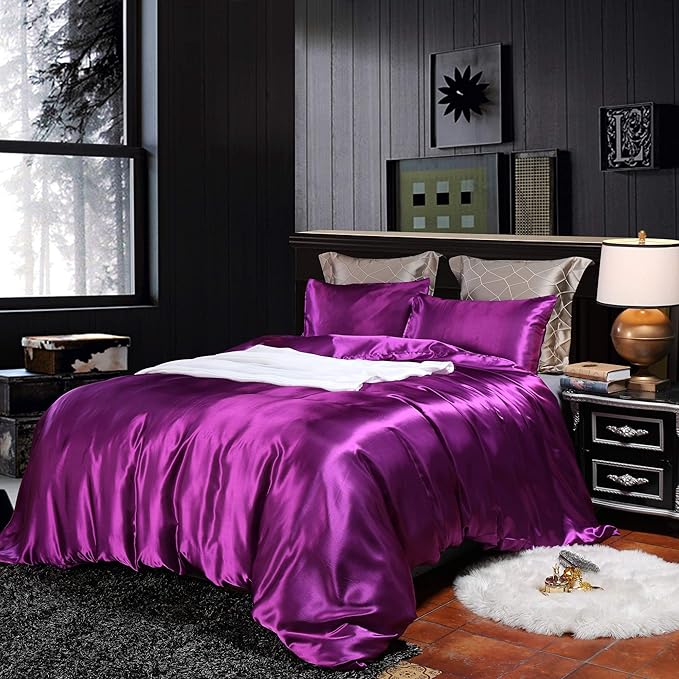 Hotel Pink Duvet Cover King Silk Like Satin Bedding Set