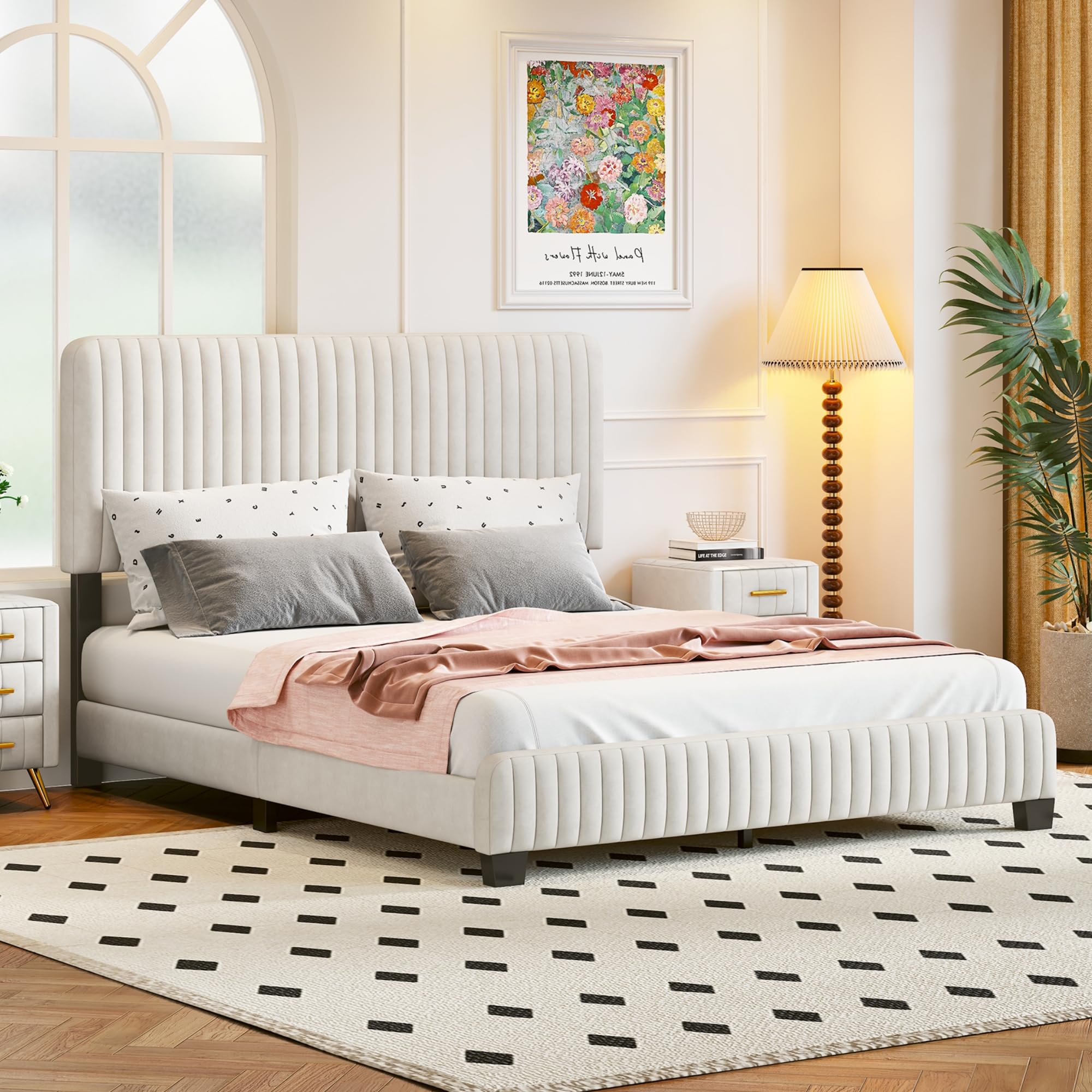 Queen Size Upholstered Platform Bed for Bedroom, No Box Spring Needed