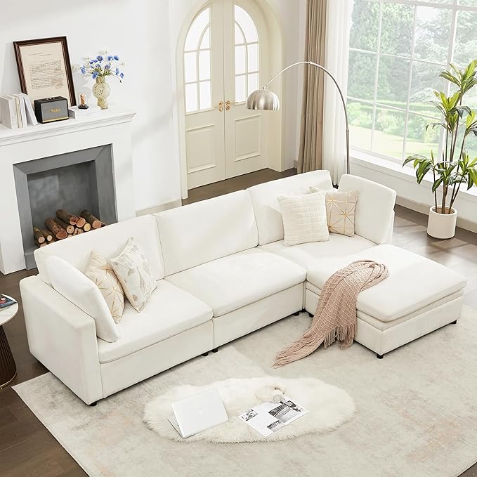 119" Down Filled Sectional Couch with Storage Ottoman