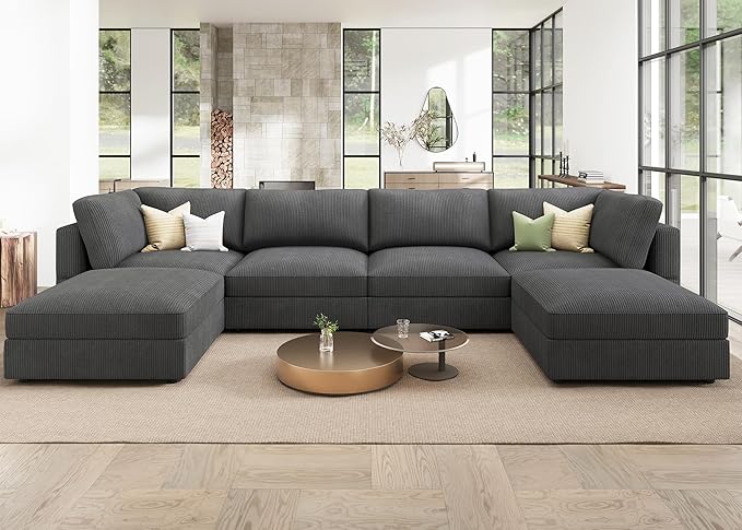Modular U-Shaped Sectional Sofa with Storage & Adjustable Armrests