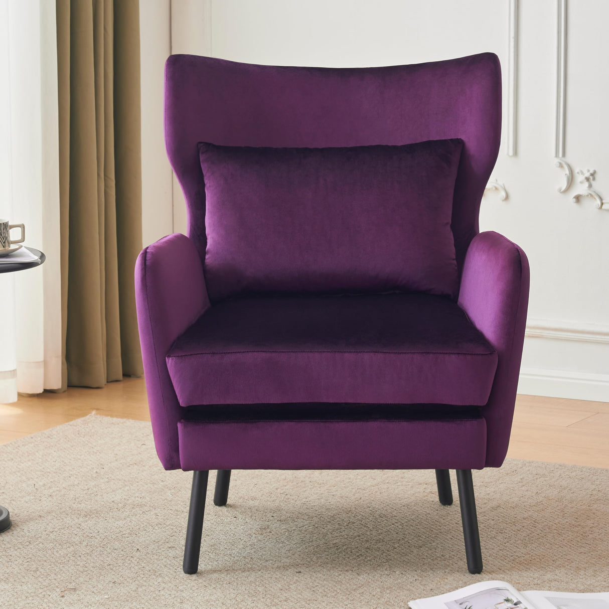 Wing Back Velvet Accent Chair, Modern Living Room Armchair Comfy Upholstered