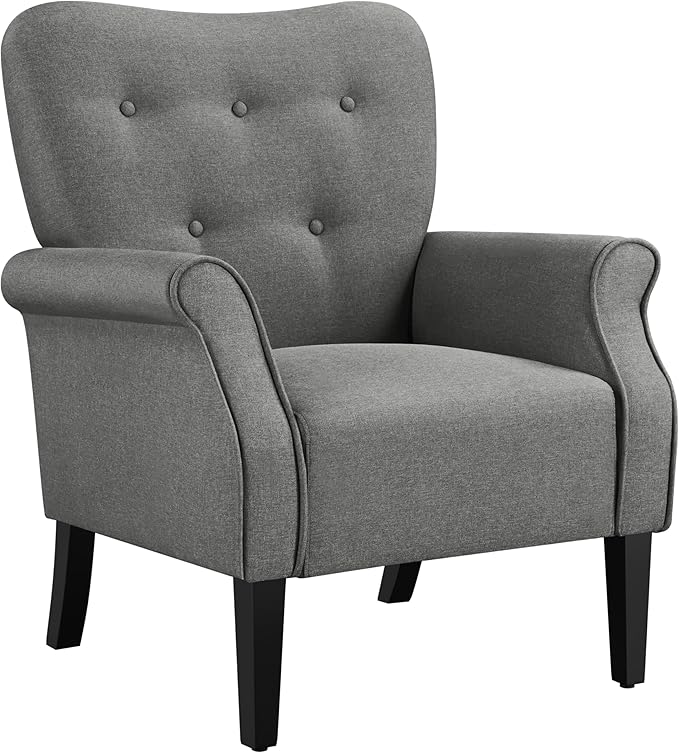 Modern Armchair, Mid Century Accent Chair with Sturdy Wood Legs and High Back for Small Space