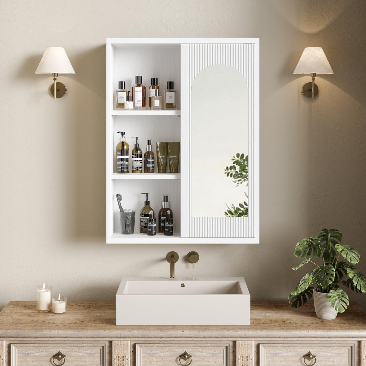 20’’x26’’ Bathroom Cabinet Wall Mounted with Arch Mirror, Medicine Cabinet
