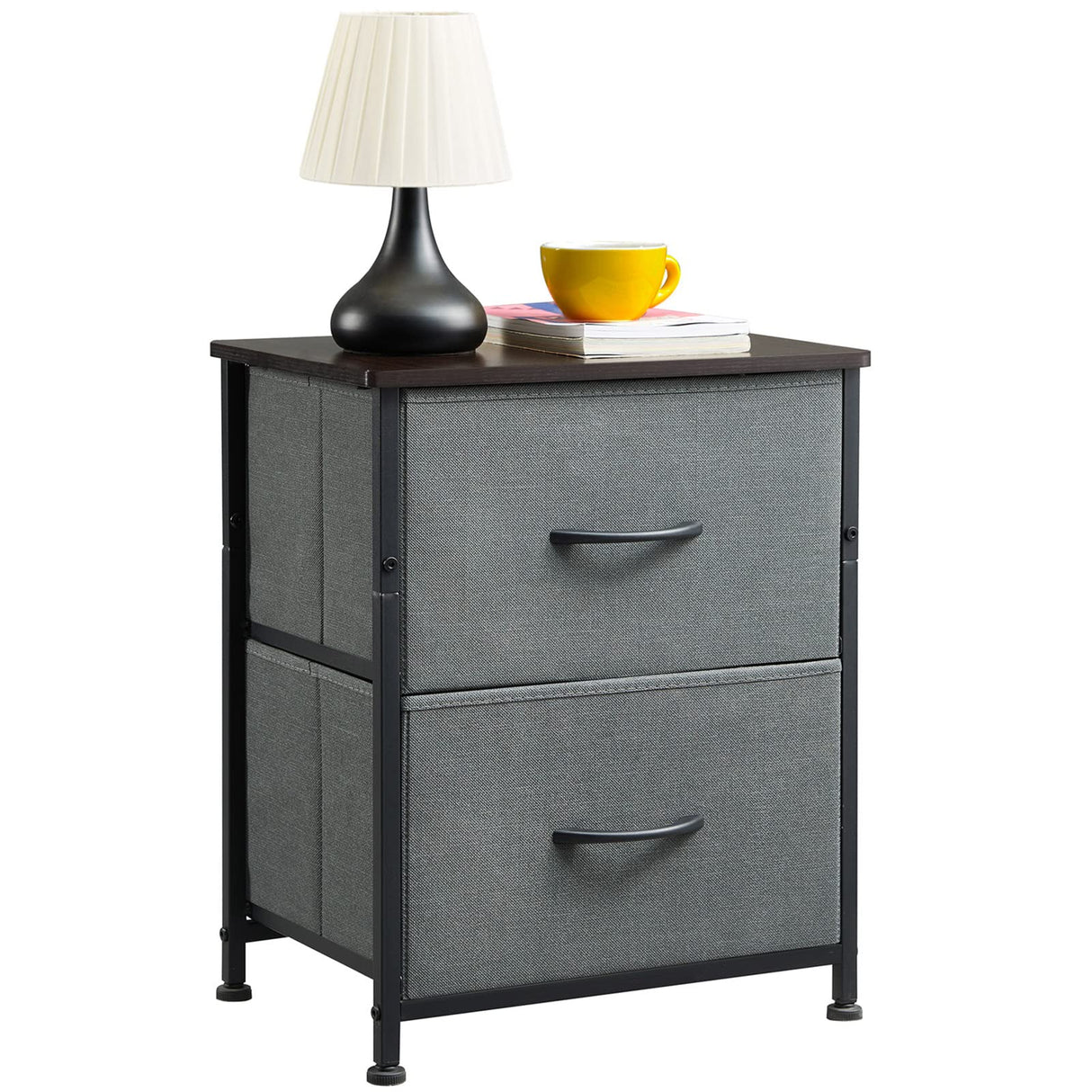 Nightstand with 2 Drawers, Bedside Table Small Dresser with Removable Fabric Bins