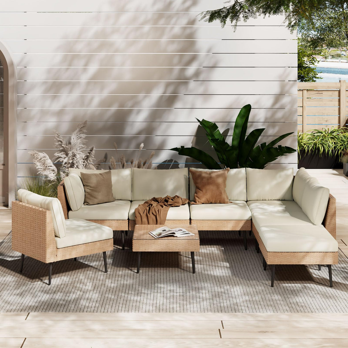 8-Piece Wicker Outdoor sectional Patio Furniture Set with Additional Waterproof Cover